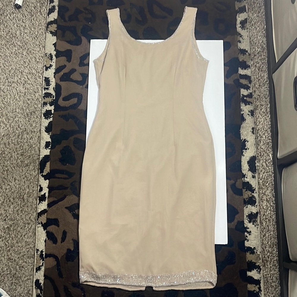 Scala - Womens M - Vintage - Tan Beaded Slip Style MIDI Dress